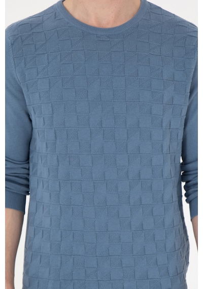 U.S. Polo Assn. Erkek Slim Fit Bisiklet Yaka Saks Basic Kazak Açık Saks Mavi