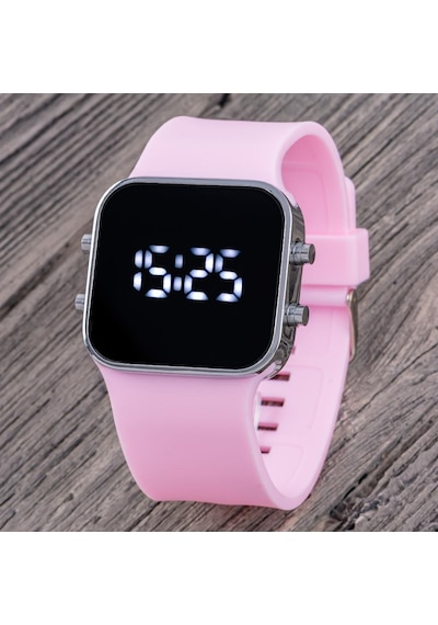 Trend Model Pembe Renk Silikon Kordonlu Led Kadın Genç Kız Kol Saati St-304322