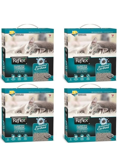 Reflex Aktif Karbonlu Topaklanan Kedi Kumu 6 Lt X 4 Adet