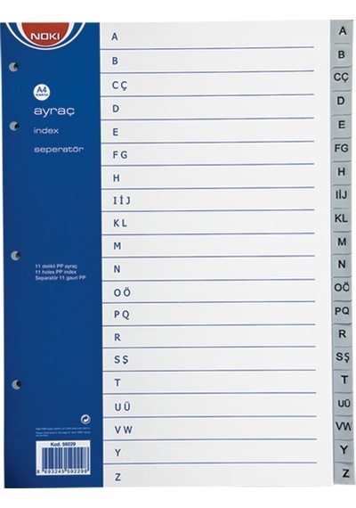 Noki Seperatör A-z Plastik A4 59229 Çok Renkli