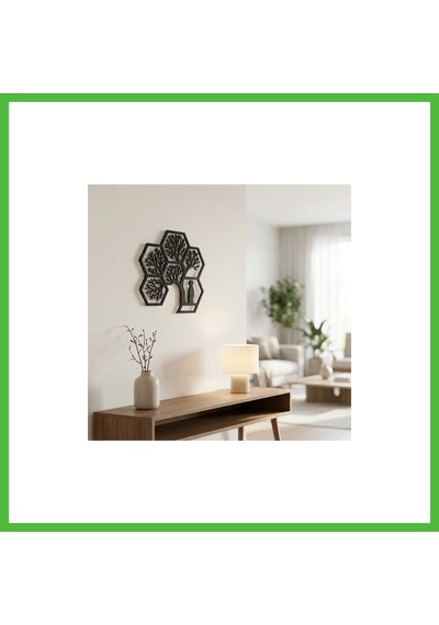 Vaveni Hayat Ağacı Duvar Tablosu Mdf Lazer Kesim Altıgen Geometrik Modern Duvar Süsü Arz