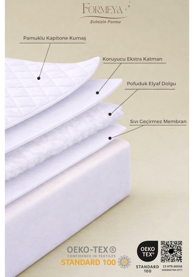 Formeya Adelya Mikrofiber Kapitone Fitted Sıvı Geçirmez Alez Beyaz
