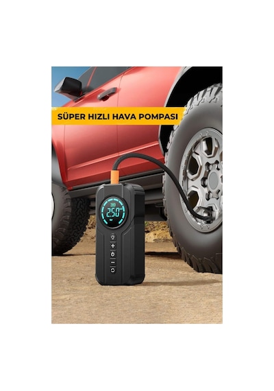 Volemi Vm-726 4'ü 1 Arada Taşınabilir Şarjlı Akü Takviye Cihazı Ve Lastik Şişirme Pompası 10000mah Powerba