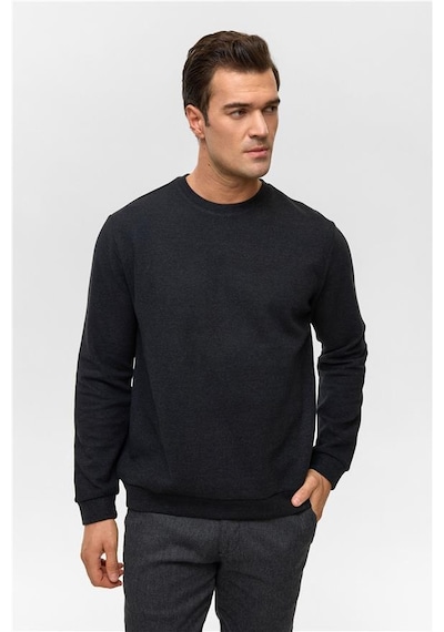 SÜVARİ Siyah Regular Düz Bisiklet Yaka Sweatshirt Siyah