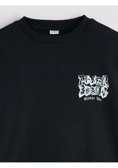 Lc Waikiki Siyah Baskılı Erkek Çocuk Sweatshirt