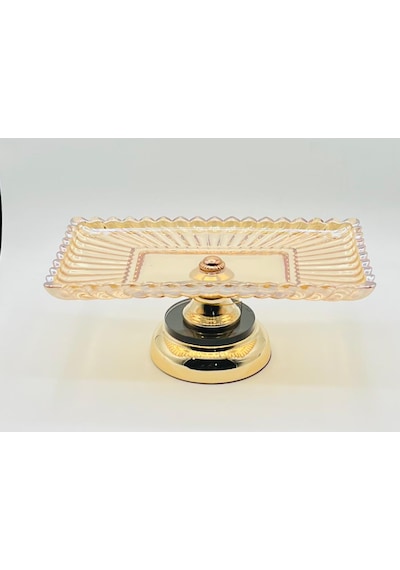 Metal Ayaklı Gold Kristal Cam Sunumluk Tabak