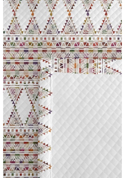 Geometrik Beyaz Genç Odası Tek Kişilik Pike Takımı - Bohem Renkli 160x220 Cm Kapitone Yatak Örtüsü Şeffaf