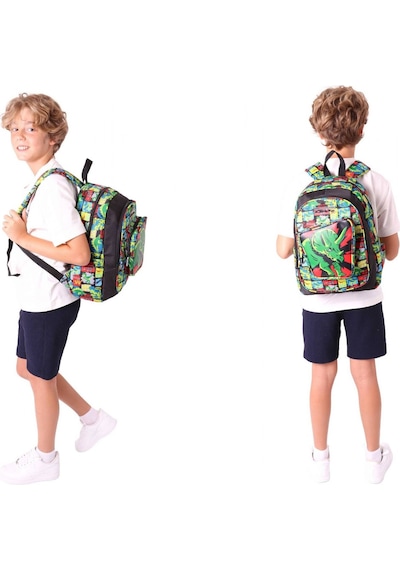 Kaukko Kids 3d Gergedan Detaylı Okul Çantası L5263 Ve Thermo Beslenme Çantası L7263 Seti - Erkek Çocuk Siyah - Yeşil