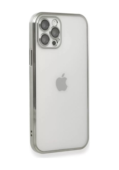 Apple iPhone Uyumlu 12 Pro Kılıf Lensli Silikon - Gümüş Çok Renkli