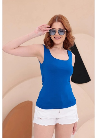 Bbbutikbasic Kare Yaka Esnek Atlet Bluz Hkn34 Mavi