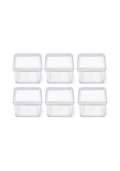 6 Lı Kare Contalı Kahvaltılık Seti, Şeffaf Mika Erzak Saklama Kabı, Kapaklı Mini Gıda Kabı, Peynir Zeytin Reçel Kuruyemiş Baharat Kabı, 9 X 9 X 5,5 Cm Çok Renkli
