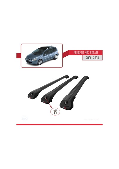 Peugeot 307 Estate 2001-2008 Arası İle Uyumlu Ace-1 Ara Atkı Tavan Barı Siyah 3 Adet Bar
