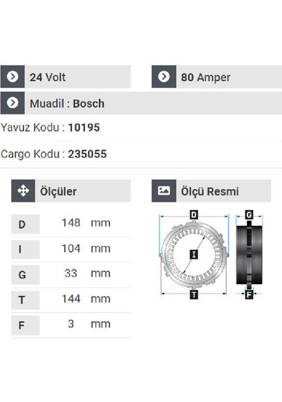 Nursan 178424 Statör 24v 80a Y.m Axsor. Actros - Atego Kukalı