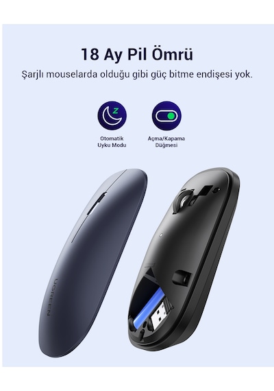 Ugreen 2.4ghz Sessiz Tuşlu Kablosuz Optik Mouse, Siyah, 90372 -