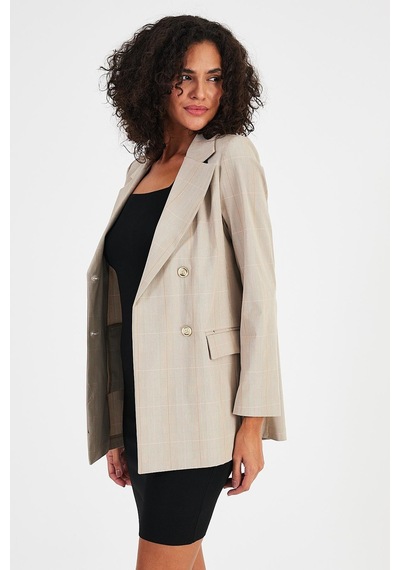 Alexandergardı Ekoseli Astarsız Cepli Kruvaze Blazer Ceket B24-00202 001