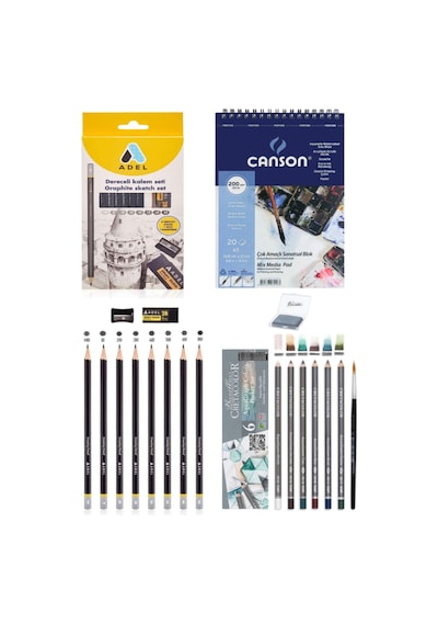 Canson Defteri A5 120 Gram Dereceli Kalem Seti 8'li Cretacolor 6'lı Aquarell Sulandırılabilir Set