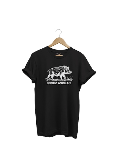 Avcılık Hunter Domuz Avcıları Baskılı Domuz Avı %100 Pamuk Regular Fit Siyah T-shirt Siyah
