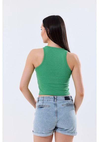 5'li Kadın Pamuklu Likralı Ribana Fitilli Crop Atlet Tişört 27120 Koyu Yeşil 5'li Kadın Pamuklu Likralı Ribana Fitilli Crop Atlet Tişört 27120 Koyu Yeşil