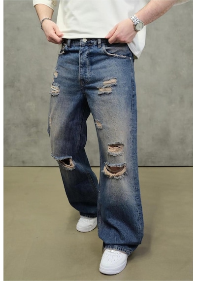 Blue Ripped Detail Jeans Denim Pants Mavi