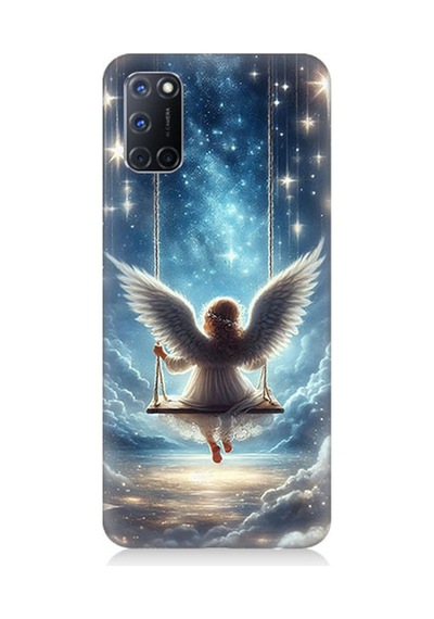Oppo A92 Uyumlu Yıldızlarla Salıncakta Melek Desenli Silikon Kılıf Çok Renkli