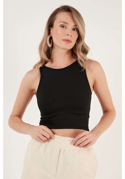 Lela Fitilli Super Crop Örme Bayan Atlet 5865554 Siyah