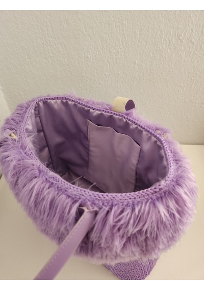 Fikriharika Design Lilac, Kürk Detaylı, Büyük Boy Kadın Omuz Çantası Leylak
