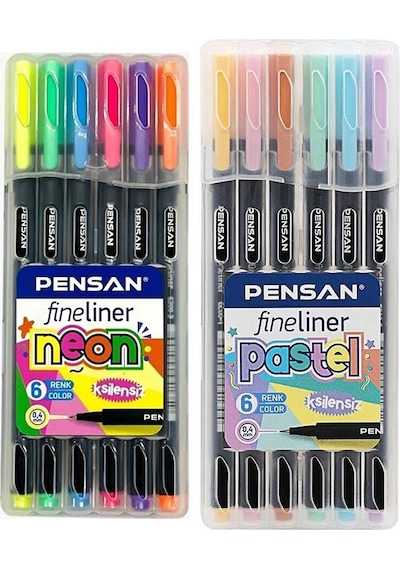 Fineliner 12 Neon Ve Pastel Renk 0.4mm İnce Keçe Uçlu Yazı Kalemi 1 Paket 12 Lı Fineliner Kalem Seti