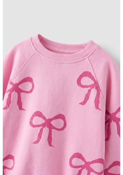 Magu Kız Çocuk Fiyonk Desenli Pembe Sweatshirt Ve İspanyol Paça Tayt Takımı