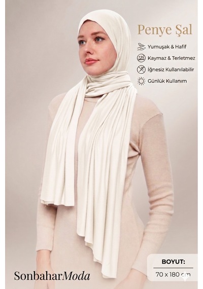 Sonbaharmoda Kadın Tesettür Luxury Penye Şal Kaymaz, Yumuşak, Dört Mevsim Kullanım Şal Kahverengi Ekru