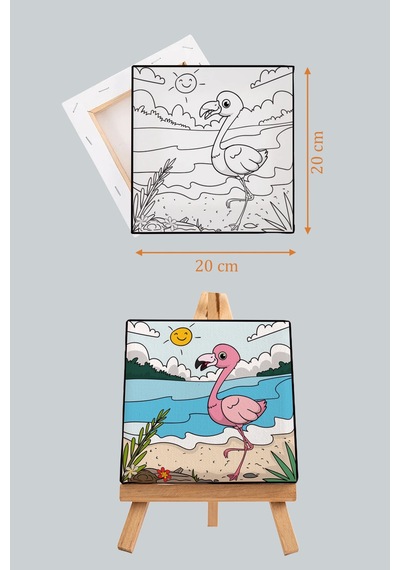 Sevimli Pembe Flamingo Çocuk Eğitici Tuval Boyama Hobi Seti