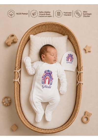 Pia Baby Erkek Bebek Hastane Çıkışı 4 Lü Tulum Seti %100 Pamuk Kişiye Özel İsim Baskılı Battaniyeli 1059bt3x Krem