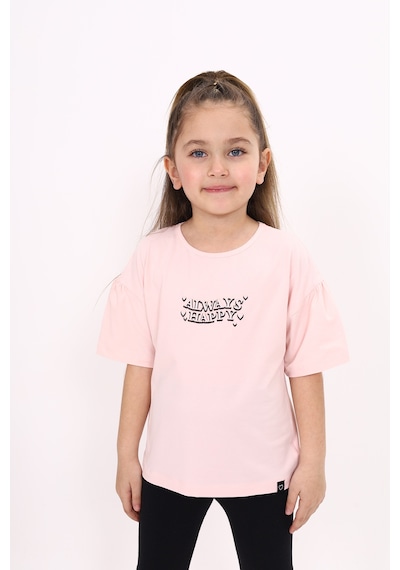 Toontoy Kids Kız Çocuk Baskılı Bisiklet Yaka Kısa Kollu Tişört Pudra