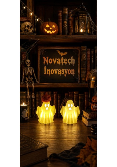 Balkabaklı & Baltalı Hayalet Pilli Led Mum İle Kullanım Dekoratif Biblo Halloween Dekoru Ev Dekorasyonu 2 Li Set