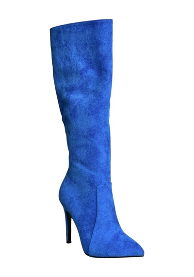 Fox Shoes N372530102 Saks Mavi Süet İnce Topuklu Kadın Çizme Saks Mavi-süet