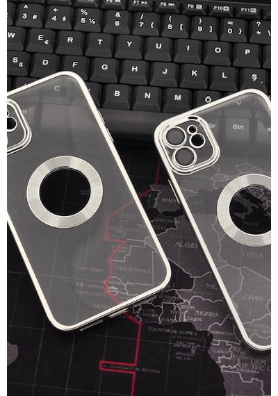 Apple Uyumlu iPhone 11 Gümüş Gri Silver Renkli Kenarlı Lazerli Şeffaf Kılıf Lens Korumalı