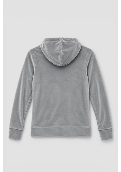 Markapia Kadın Kapüşonlu Cepli Yumuşak Kadife Dokulu Sweatshirt Gri