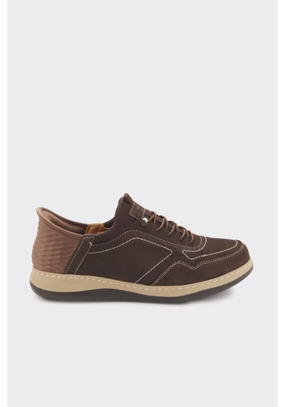 Derinet Hakiki Deri Lastik Bağcıklı Erkek Sneaker Kahve Nubuk Kahve Nubuk