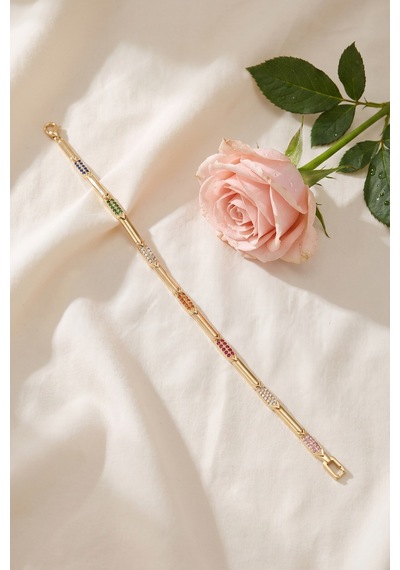 Valmont Accessories 19 Cm Paslanmaz Çelik Renkli Zirkon Taşlı Altın Sarısı Kadın Bileklik