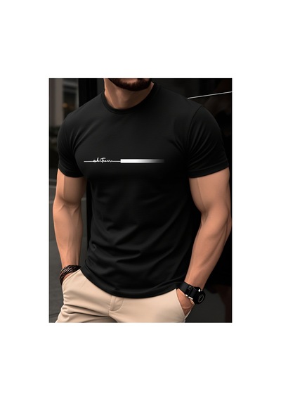 Caddemia Yaz  Rahat Rahat Gevşek Büyük Boy Kartal Desen Baskılı Spor Yuvarlak Bo Siyah 2XL