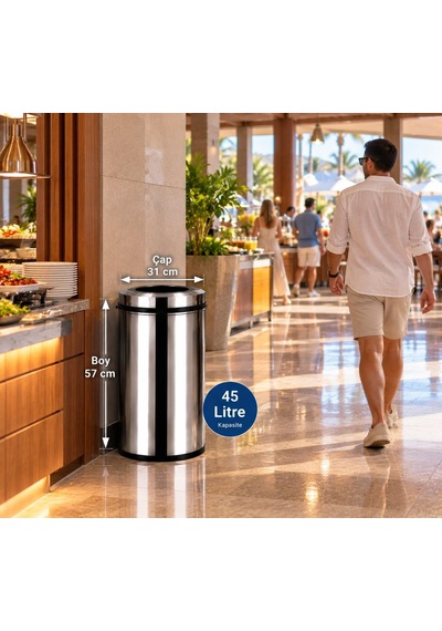 Pratik Çemberli Çöp Kovası 45 Lt Paslanmaz Acar 13286