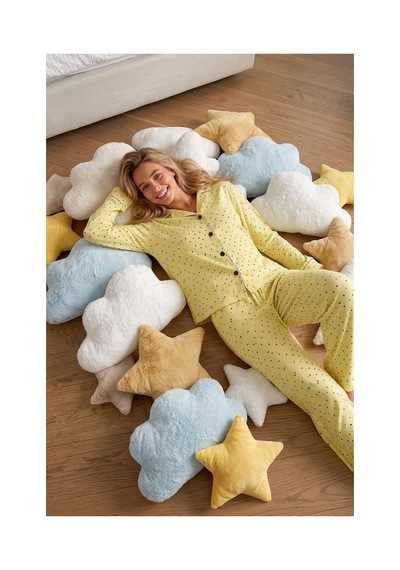 Fit Women Kadın Puantiyeli Uzun Kollu Düğmeli Sarı Pijama Takımı