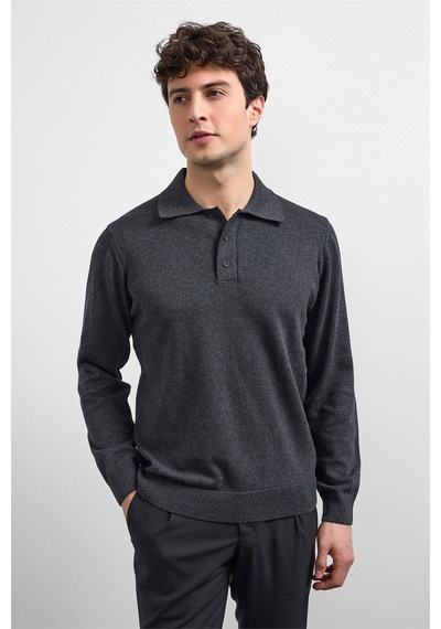 Back And Bond Antrasit Relaxed Fit Polo Yaka Triko Kazak