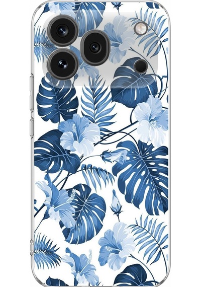Honor 600 Pro Uyumlu Mavi Yaprak Ve Çiçek Desenli Baskılı Silikon Kılıf Renkli