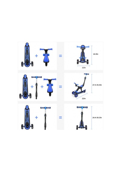 3+ Yaş Scooter 3 İn 1 Yönlendirmeli Mavi