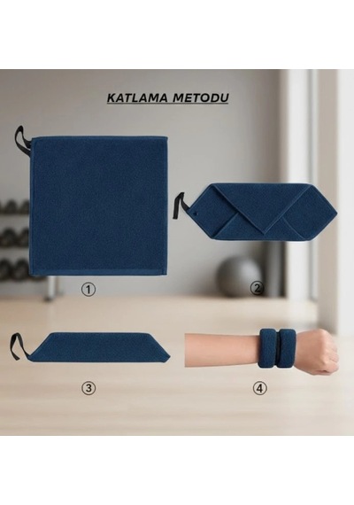 Biçomi Sporcu Havlu El Bilekliği Ter Havlusu Yumuşak Mikrofiber Lacivert