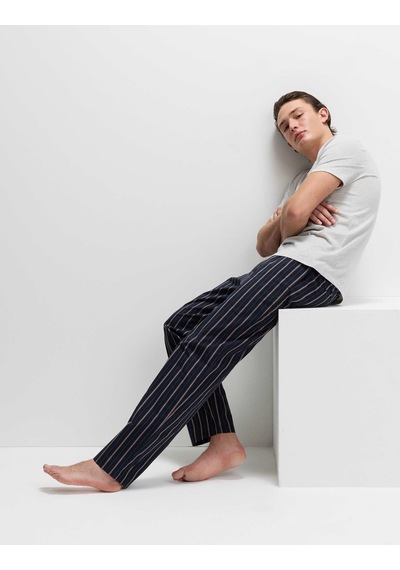 Marks & Spencer Saf Pamuklu Çizgili Pijama Takımı T07000587 Gri