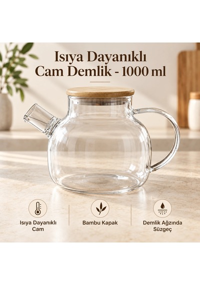 Isıya Dayanıklı Cam Demlik - 1000 Ml Çok Renkli