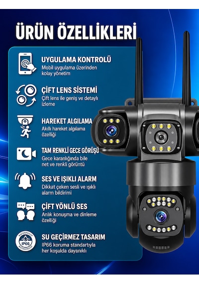 V380 Pro 4g Sım Kartlı 4k 3 Lensli Güneş Enerjili Ptz Güvenlik Kamerası Ultra Hd Dış Mekan Kamera