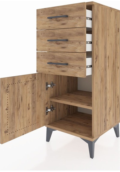 Hyperion Komodin Tek Raflı 3 Çekmeceli Tek Kapaklı 44x44x106 Çam-çam Atlas Çam