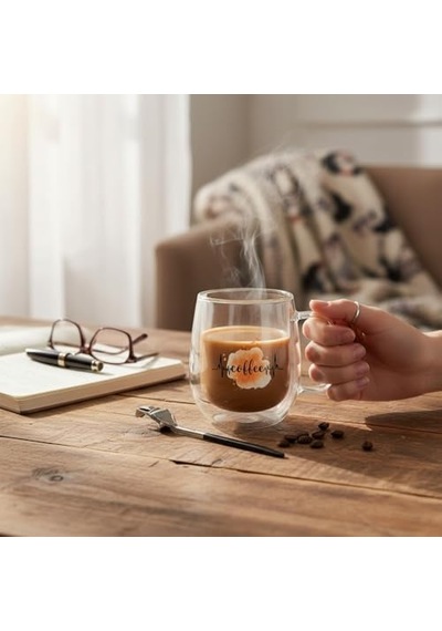 2 Adet Odi Home Çift Cidarlı Cam Kupa Bardak Double Wall Kulplu Bardak 250 Ml Aeropress